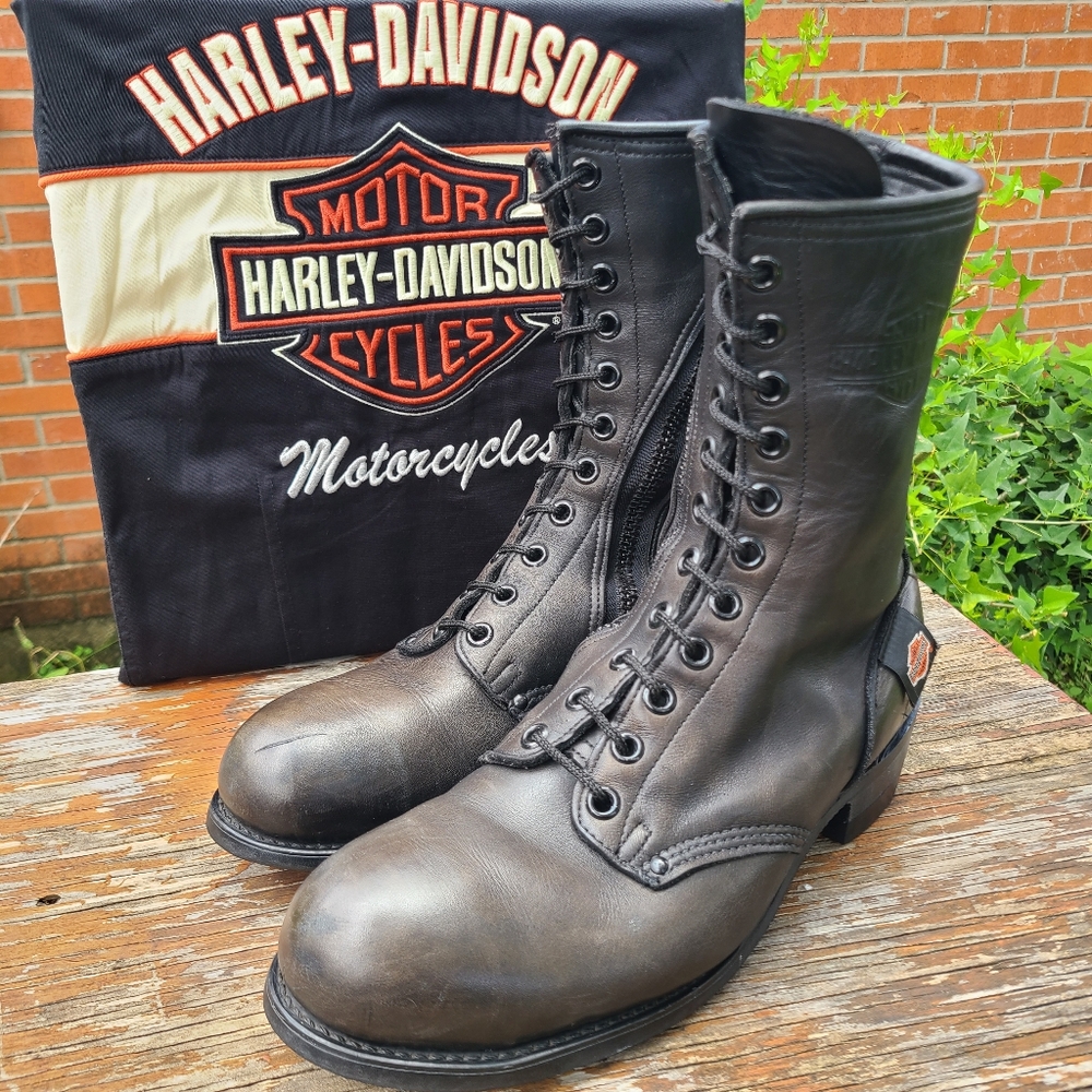 Harley Davidson 80s Combat Fireman Zipper Boots 12 Mens Faded Black